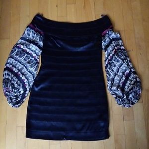 Bebe open shoulders black fitted mini dress XS